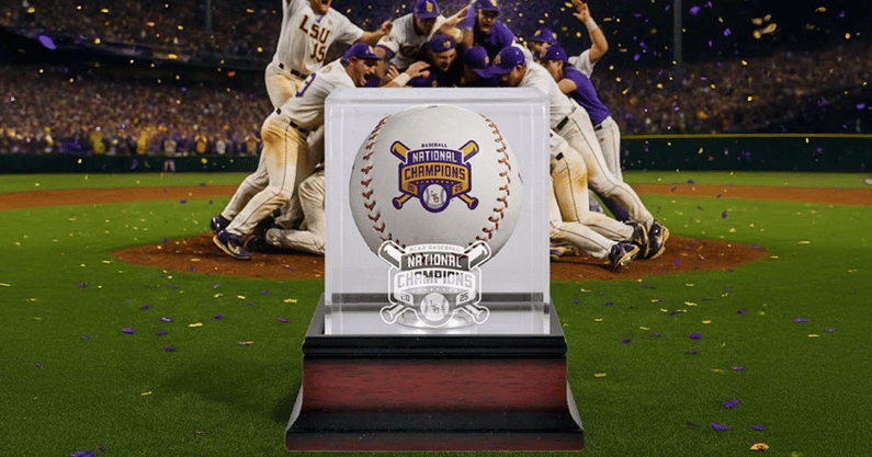 Celebrate the LSU Baseball 2025 College World Series Championship with this limited edition National Champion Baseball and Case!